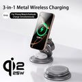 Qi2.2 25W Metal Magnetic Wireless Charger Fast Charging Station 360° Rotation Foldable for Iphone 17 16 15 Watch Airpods 3 in 1