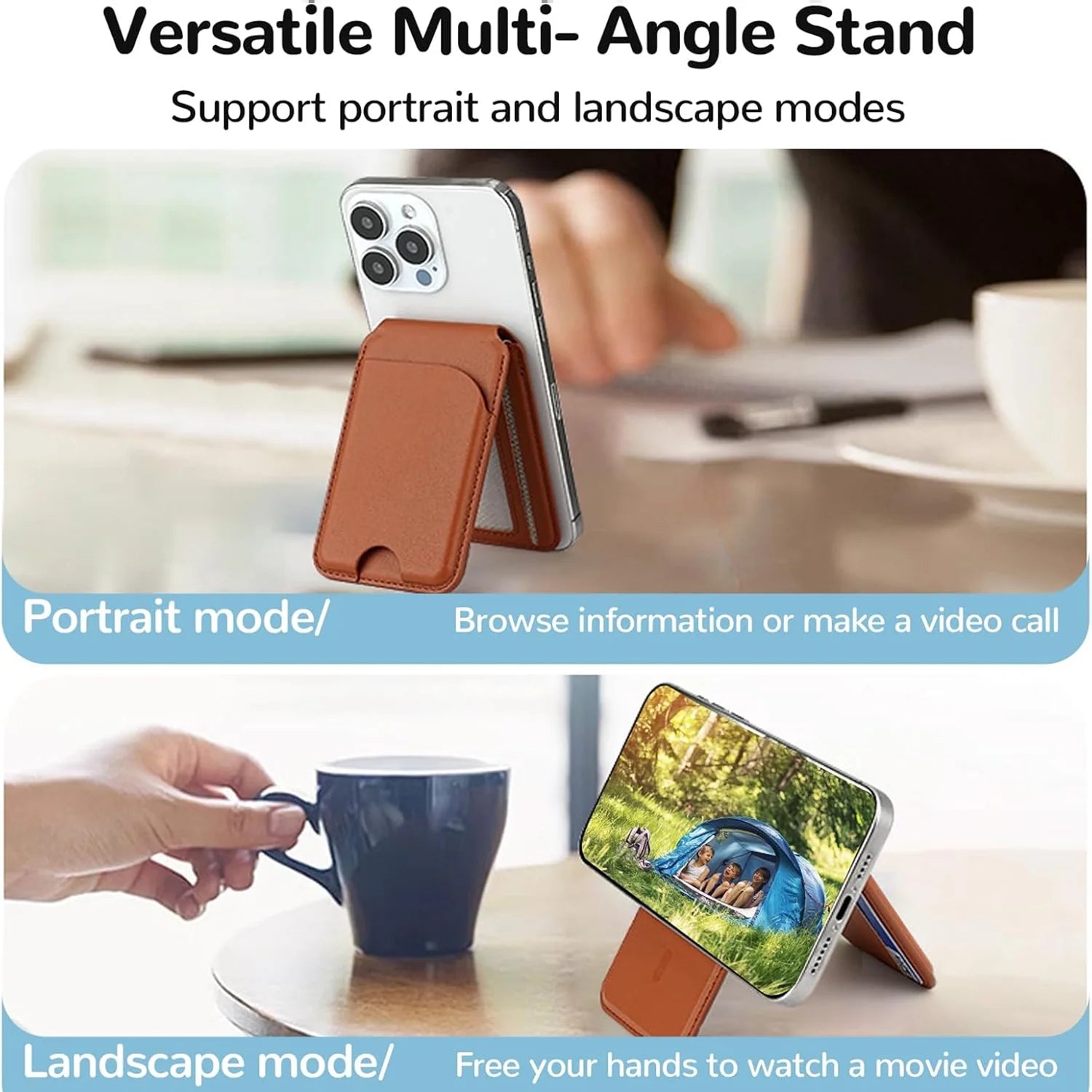 2 in 1 Magnetic Magsafe Wallet Stand, Leather Magnetic Card Holder Wallet for Iphone16/15/14/13/12 Series with Adjustable Holder