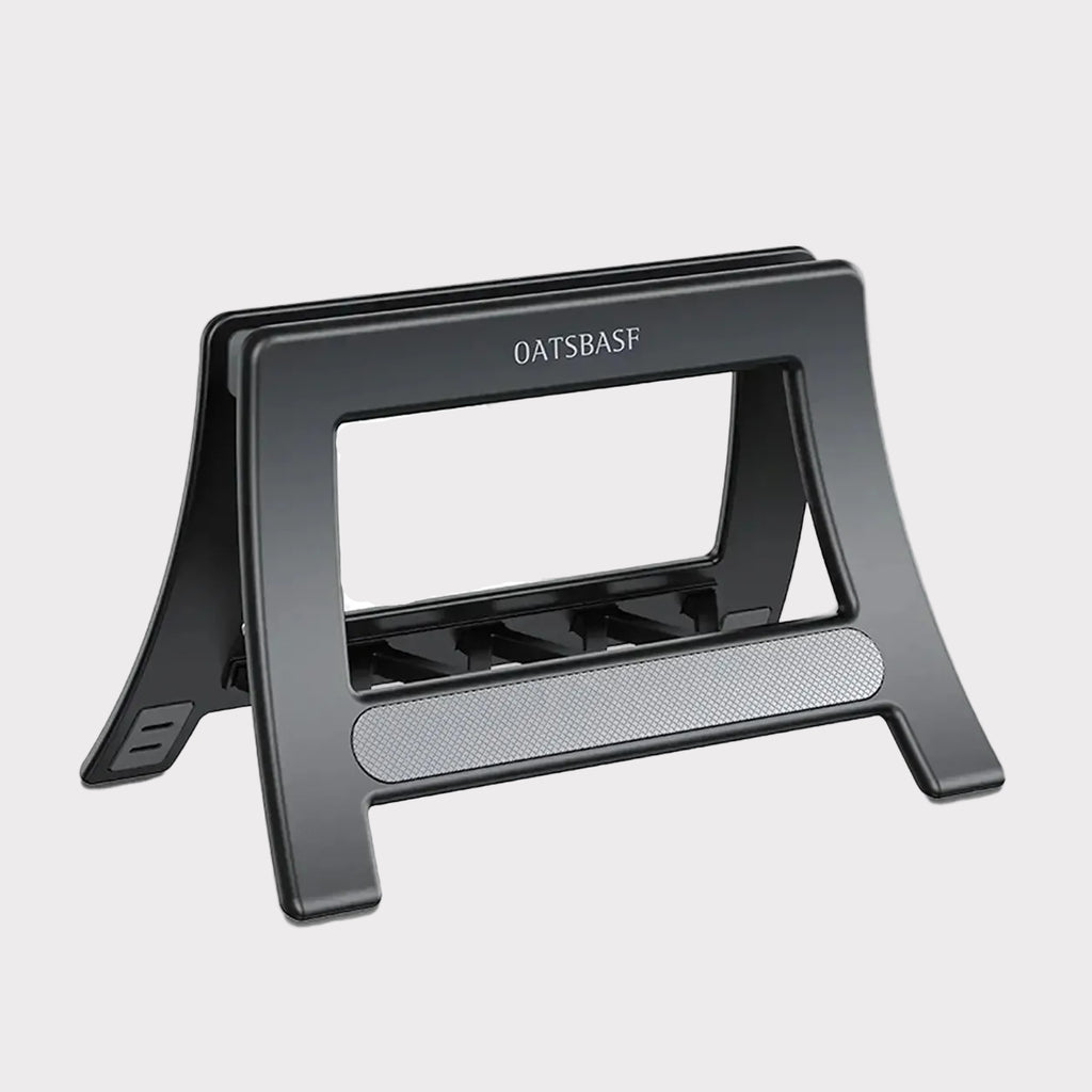 A black metal cable management sleeve or stand with the brand name OATSBAF printed on the front, shown on a light gray background with the Exacable logo in the top left corner.