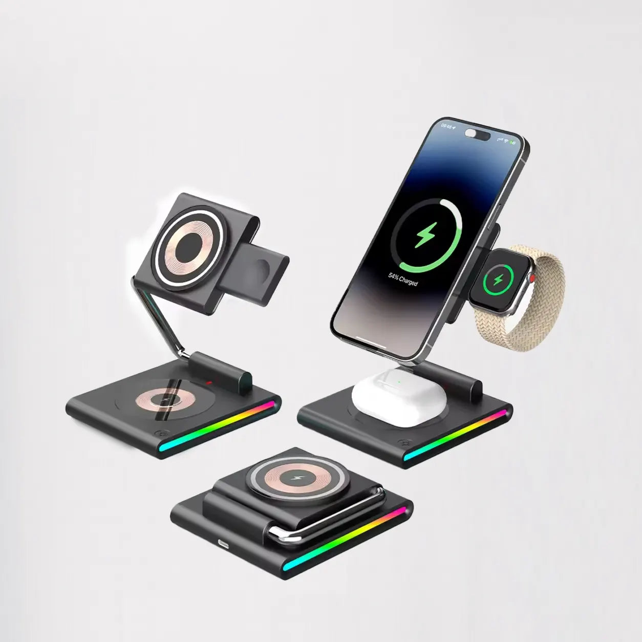 Foldable RGB 3-in-1 Wireless Charging Stand for iPhone & Apple Watch